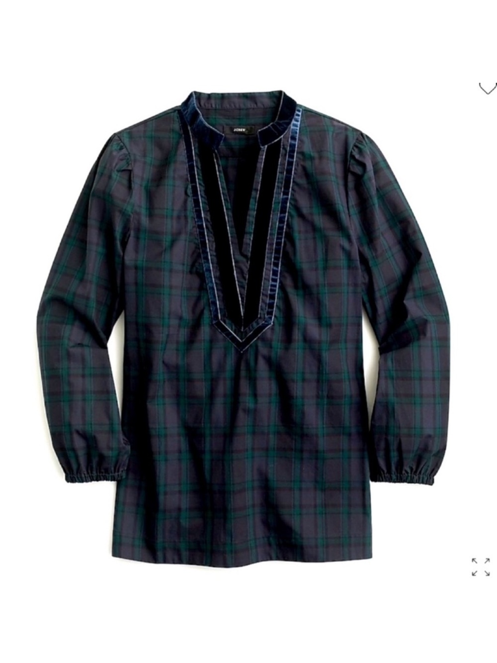 J. Crew | Tunic | Velvet-trimmed V-neck Tunic in Black Watch Tartan